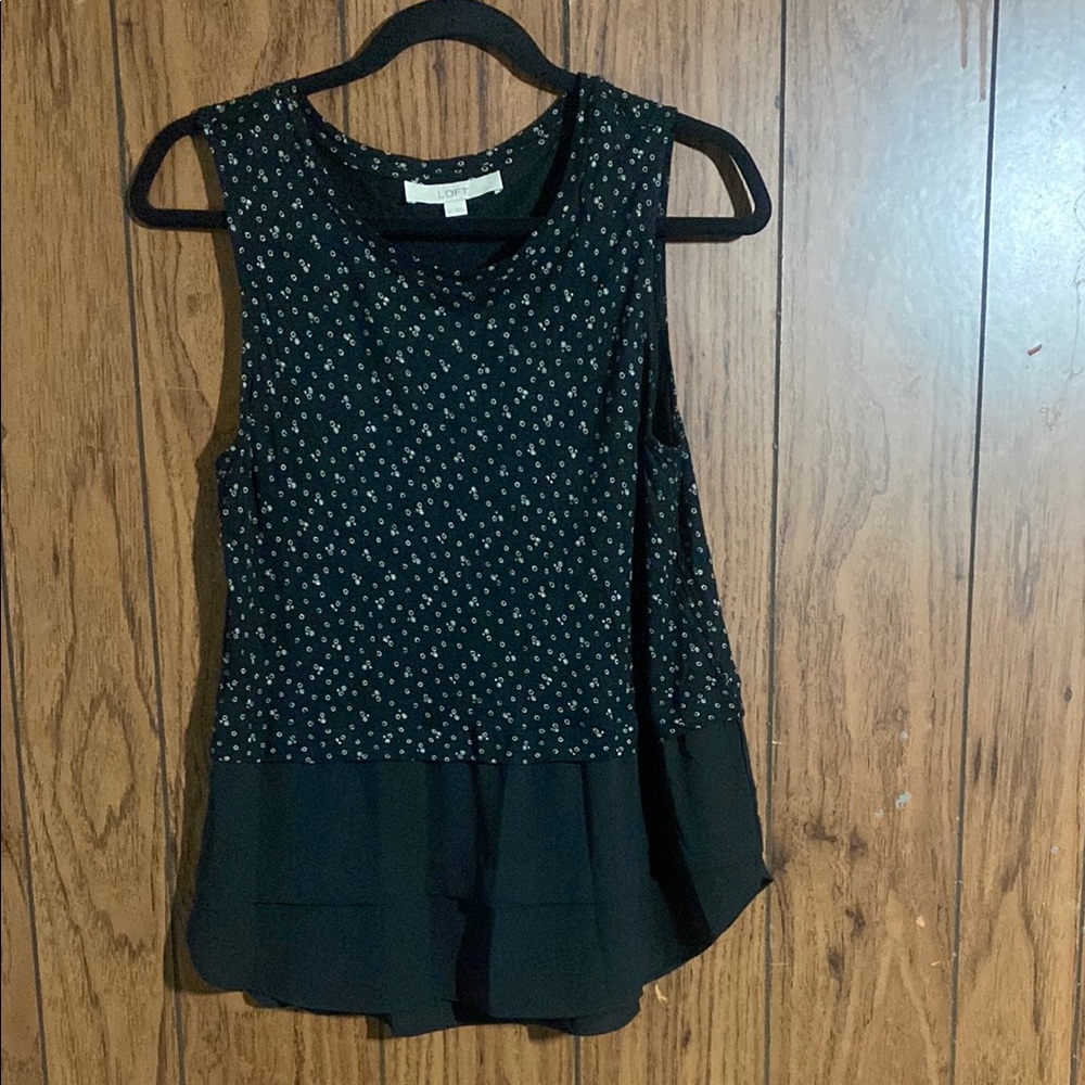 LOFT Black and White Sleeveless Peplum Blouse